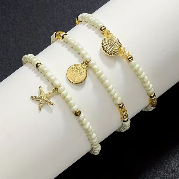3pcs Ocean Style Bead, Tree Of Life, Starfish, Shell, Multi-layer Women's Anklet - Picture 5 of 6